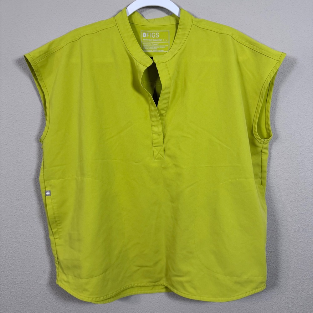 FIGS Rafaela Oversized Mandarin Collar Scrub Top Limeade Women's L WXXSW1003